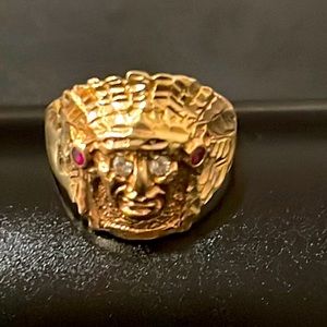 💍💍- VTG - Indian Chief Head Ring 14k Solid Yellow Gold. Four stones. Ladies